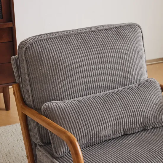 Mid Century Solid Wood Upholstered Armchair with an Extra Pillow