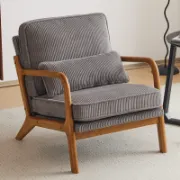 Mid Century Solid Wood Upholstered Armchair with an Extra Pillow