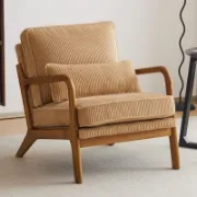 Mid Century Solid Wood Upholstered Armchair with an Extra Pillow