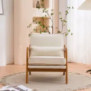 Mid Century Solid Wood Upholstered Armchair with an Extra Pillow