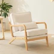 Mid Century Solid Wood Upholstered Armchair with an Extra Pillow