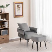 Velvet Chair with Ottoman