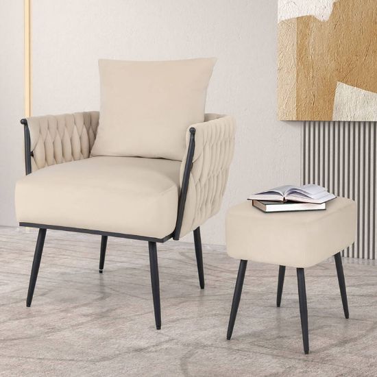 Velvet Chair with Ottoman