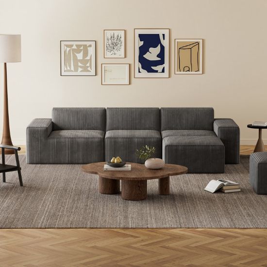 4-Piece L-Shaped Upholstered Sofa 3 Seats with an Ottomans