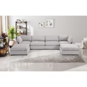 6-Piece Minimalist Modern Soft-Upholstered Sectional With Two Ottomans