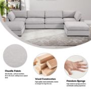 6-Piece Minimalist Modern Soft-Upholstered Sectional With Two Ottomans