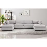 6-Piece Minimalist Modern Soft-Upholstered Sectional With Two Ottomans
