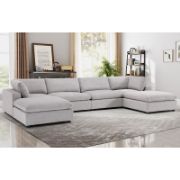 6-Piece Minimalist Modern Soft-Upholstered Sectional With Two Ottomans