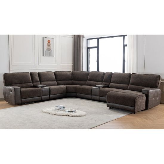 8 - Pieces Vegan Leather Blend Chenille Reclining Sectional