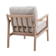 Linen Upholstered ArmChair with Wooden Legs (Set of 2)