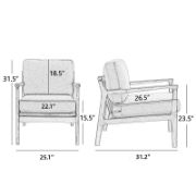 Linen Upholstered ArmChair with Wooden Legs (Set of 2)