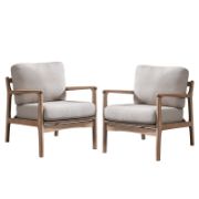 Linen Upholstered ArmChair with Wooden Legs (Set of 2)