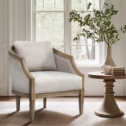 Curved Solid Wood Upholstered Armchair