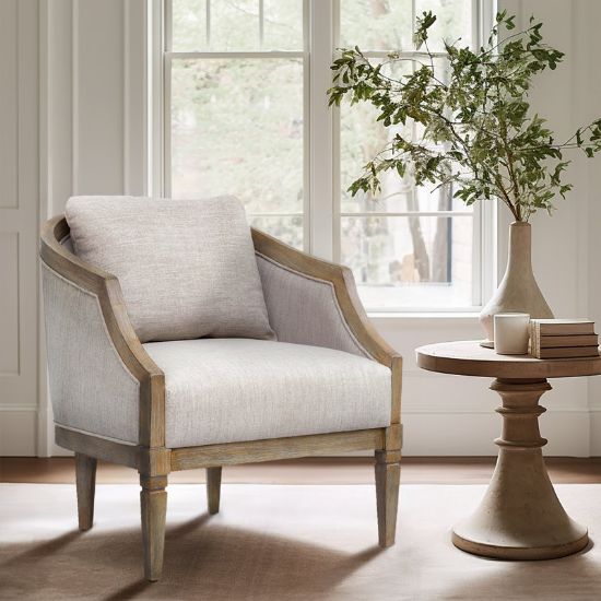 Curved Solid Wood Upholstered Armchair