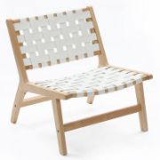 Solid Wood and PU Leather Woven Armless Chair, Set of 2