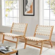Solid Wood and PU Leather Woven Armless Chair, Set of 2