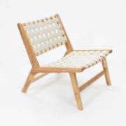 Solid Wood and PU Leather Woven Armless Chair, Set of 2