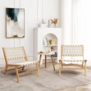 Solid Wood and PU Leather Woven Armless Chair, Set of 2