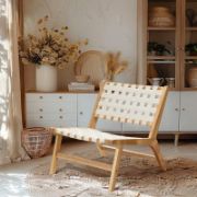 Solid Wood and PU Leather Woven Armless Chair, Set of 2
