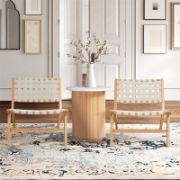 Solid Wood and PU Leather Woven Armless Chair, Set of 2