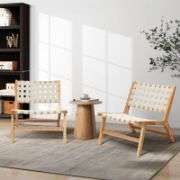 Solid Wood and PU Leather Woven Armless Chair, Set of 2