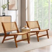 Solid Wood and Rattan Accent Chair (Set of 2)