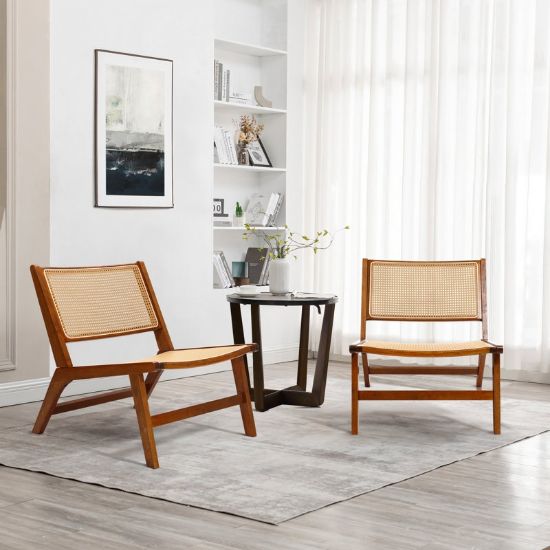 Solid Wood and Rattan Accent Chair (Set of 2)