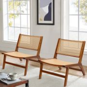Solid Wood and Rattan Accent Chair (Set of 2)