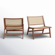 Solid Wood and Rattan Accent Chair (Set of 2)