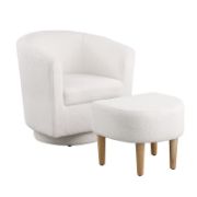 Wide Teddy Fabric Fluffy Faux Fur Swivel Barrel Chair and Ottoman