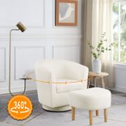 Wide Teddy Fabric Fluffy Faux Fur Swivel Barrel Chair and Ottoman