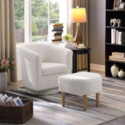 Wide Teddy Fabric Fluffy Faux Fur Swivel Barrel Chair and Ottoman