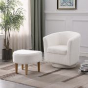Wide Teddy Fabric Fluffy Faux Fur Swivel Barrel Chair and Ottoman