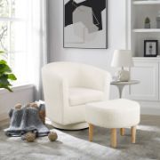 Wide Teddy Fabric Fluffy Faux Fur Swivel Barrel Chair and Ottoman