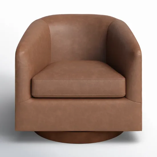 Vegan Leather Swivel Barrel Chair