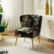 Velvet Printed Chair With Tufted Back
