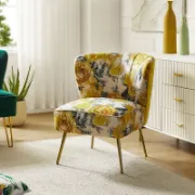 Velvet Printed Chair With Tufted Back