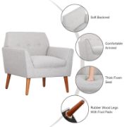Upholstered Linen Armchair with Tufted Buttons