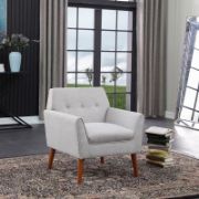 Upholstered Linen Armchair with Tufted Buttons