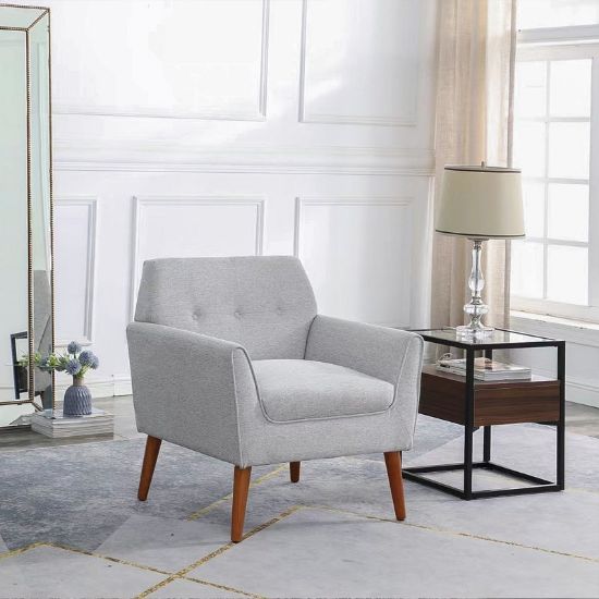 Upholstered Linen Armchair with Tufted Buttons