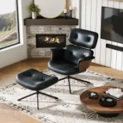 Lounge chair is made of high-quality PU material combined with a walnut design