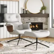Lounge chair is made of high-quality PU material combined with a walnut design