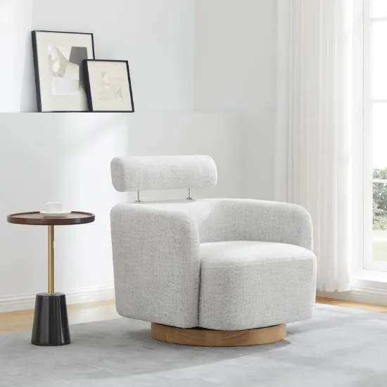 A round chair with a swivel design.
