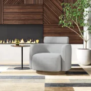 A round chair with a swivel design.