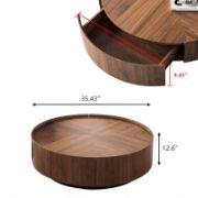 Round Coffee Table with Hidden Storage Drawers