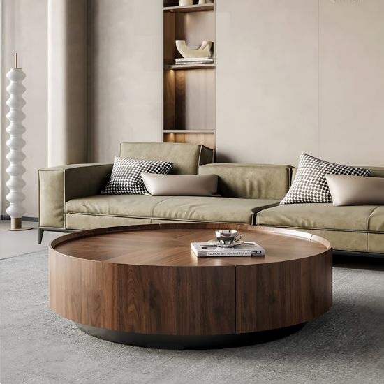 Round Coffee Table with Hidden Storage Drawers