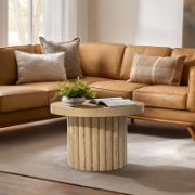 Natural Wood Fluted Round Coffee Table