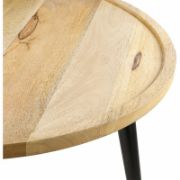 Modern round coffee table with a natural wood top