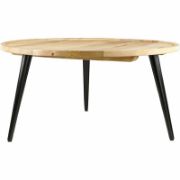 Modern round coffee table with a natural wood top