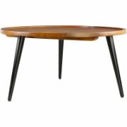 Modern round coffee table with a natural wood top